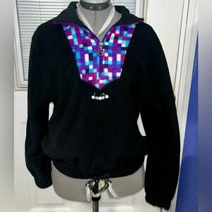 Diadora Black Fleece Pullover with Purple & Teal Geometric Yoke